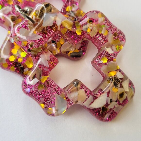 Sparkly Pink Earrings Geometric Shape Earrings or Cross Shape Earrings - Picture 3 of 7